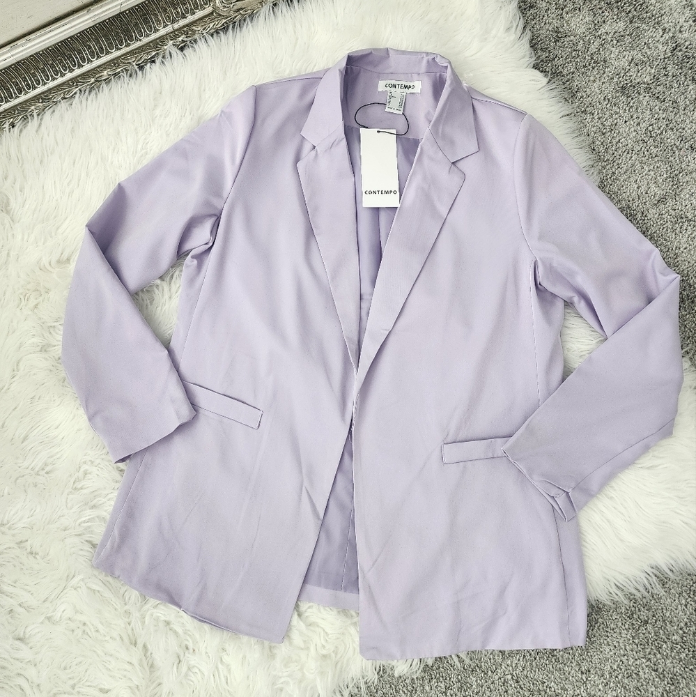 Contempo Boyfriend Blazer. Open Front. Size Small. Lilac. New.Add a styl…